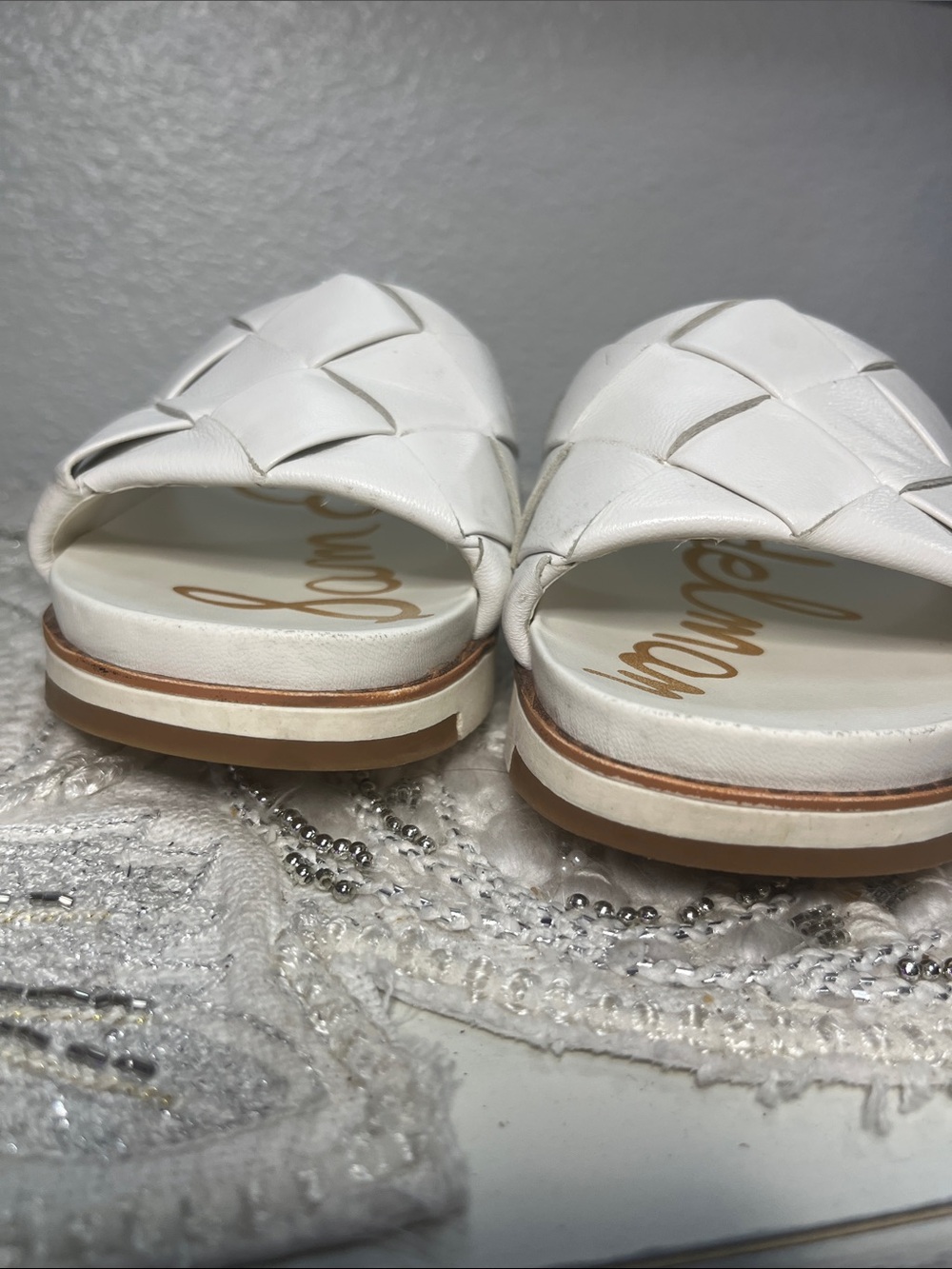 Sam Edelman White Woven Leather Platform Slide Sandals Size 4M - Picture 10 of 12